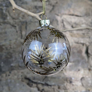 Clear Glass Bauble with Gold Twigs