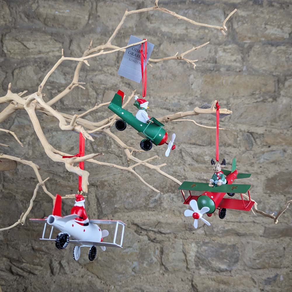 Tin Aeroplane with  Santa, Deer or Snowman