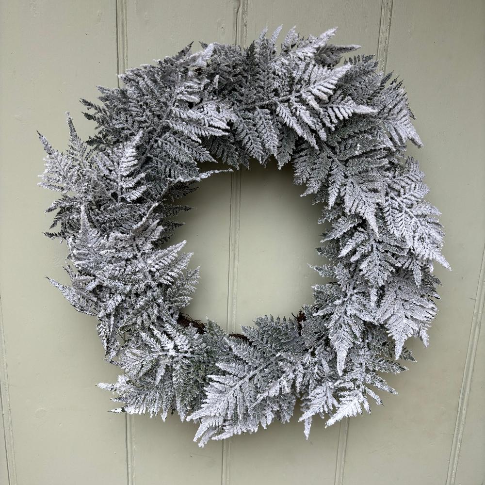 Frosted Flock Fern Wreath