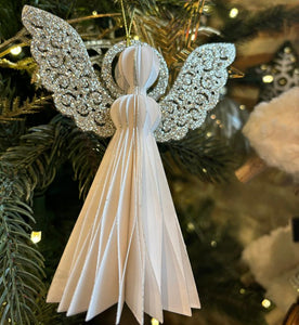 White Paper Angel with Champagne sparkly Wings