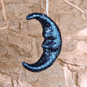 Blue Glitter Polystyrene Moon Decoration
