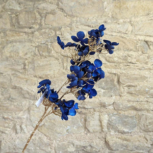 Blue Fabric Hydrangea with Gold Stem