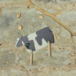 Load image into Gallery viewer, Vintage Style Wood Cattle Decoration with swinging legs
