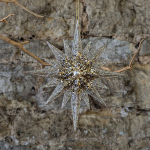 Gold and Silver Sparkling Acrylic Bethlehem Star with Pearl Centre