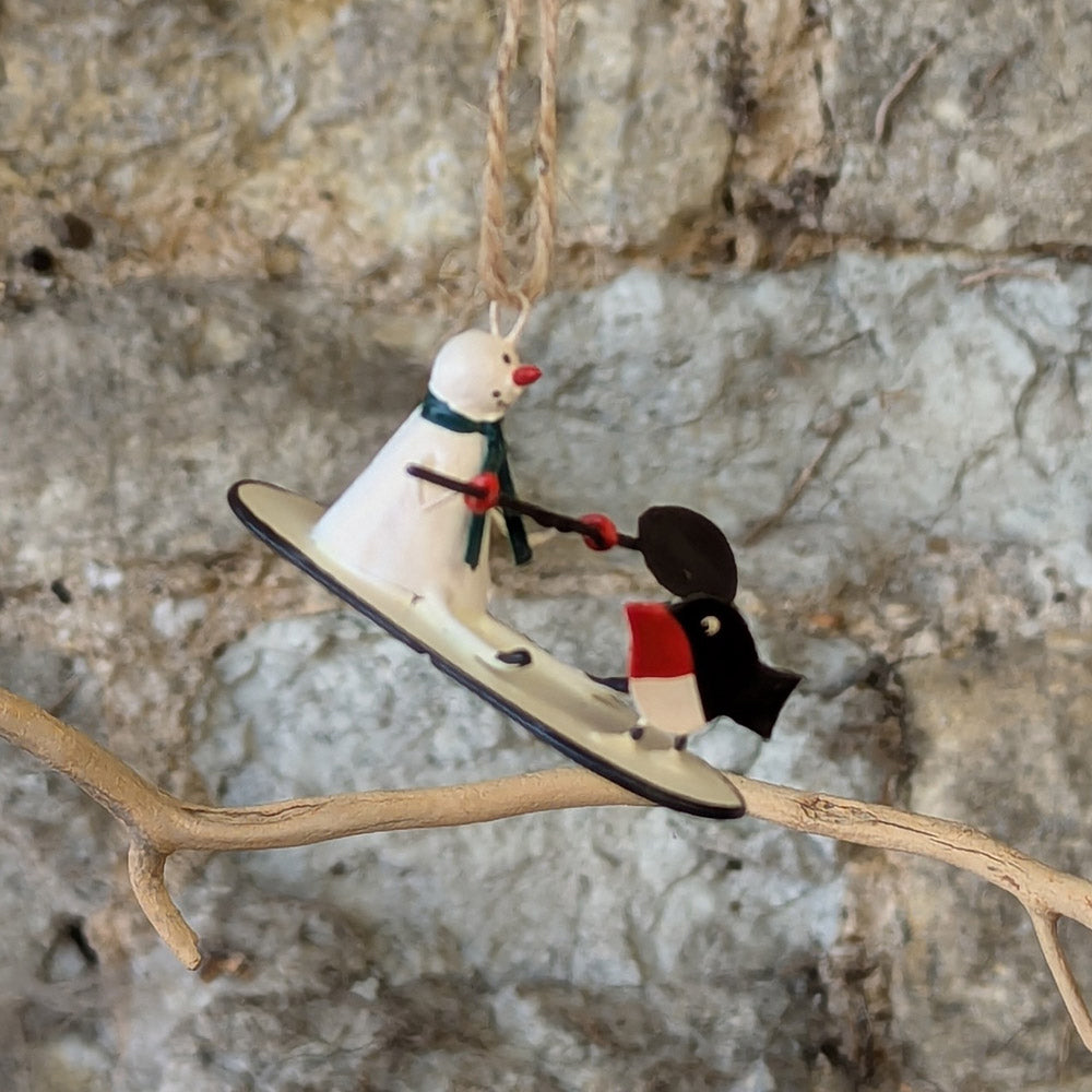 Tin Mini Paddle Board Snowman