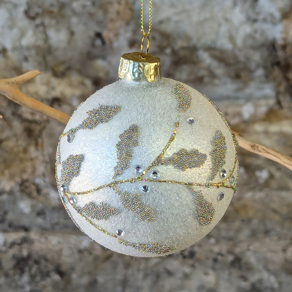 Silver Glass Bauble with Gold Beaded Holly