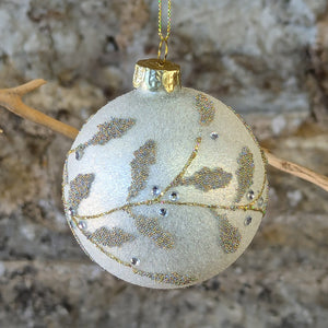 Silver Glass Bauble with Gold Beaded Holly