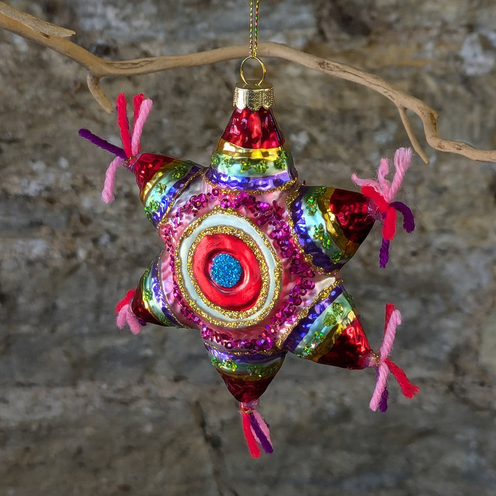 Multicolour Star glass decoration with Ribbons