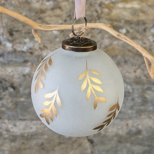 Opaque Glass Bauble with Gold Leaves