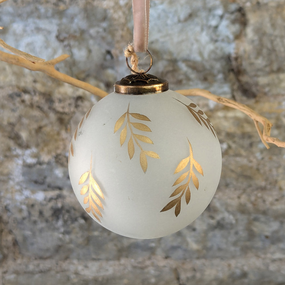 Opaque Glass Bauble with Gold Leaves