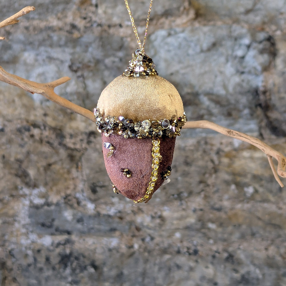 Velvet Acorn with sequins and beads