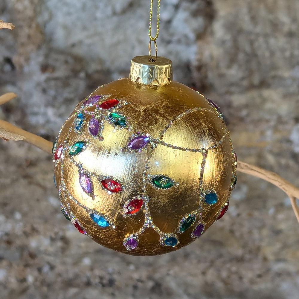 Gold Leaf and Multi Jewel Leaf Spray Bauble