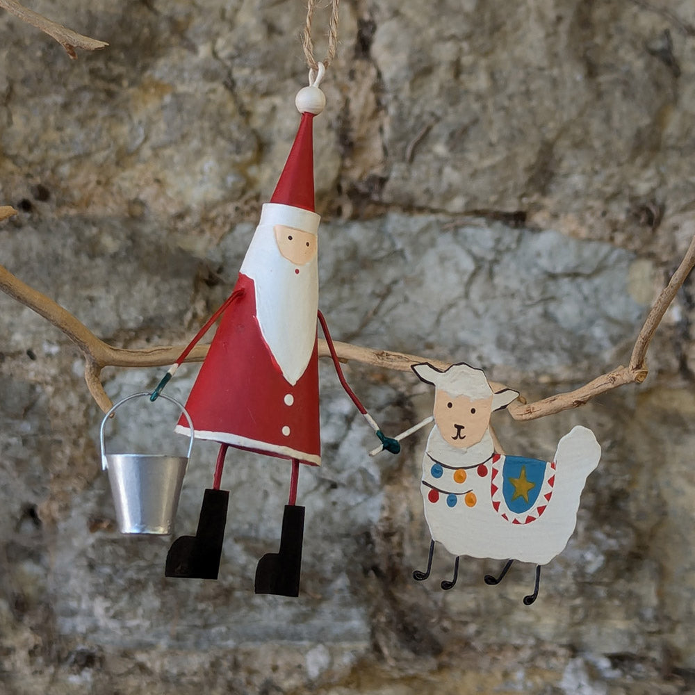 Tin Walking Alpacas Santa