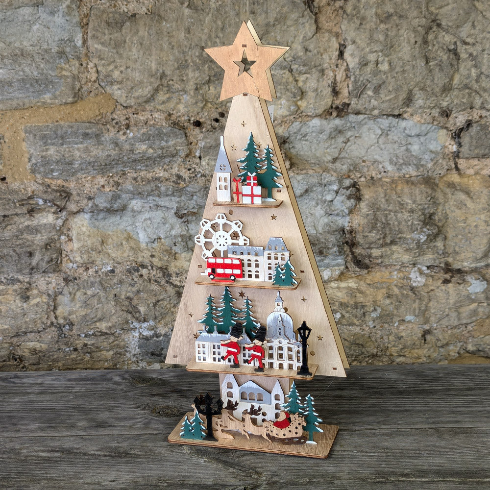 Wooden London Scene Tree