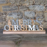 Load image into Gallery viewer, Merry Christmas wooden Light Up Plaque Highlighed in Silver Glitter
