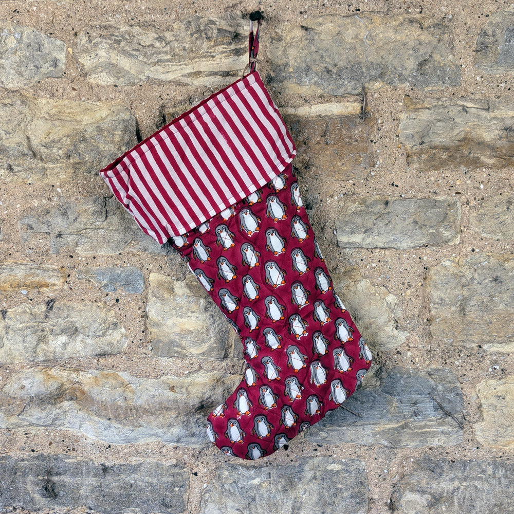 Penguin Block Print Stocking